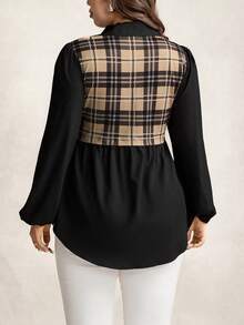 Zelara Plus Size Women Leopard Print Casual Long Sleeve Elegant For Women Top Holiday Thanksgiving Women New Years Women Christmas Women's Women's Vintage-Style Khaki Plaid Blouse, Fashionable Khaki Blouse, Christmas Top, Party Shirt, Holiday Women's Top, Commuter Blouse Christmas Blouse Winter - Multicolor - View 2