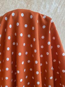 Soleia Plus Size Colorful Printed Fabric Cap Sleeve Sweetheart Neck Bowknot Front A-Line Dress, Suitable For Spring/Summer Vacation Polka Dot - Brown - View 5