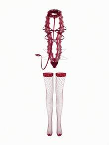 Fantasy Costume 5 件套性感束身衣内衣服装，幻想服装 DarkRomance - 酒紅色 - 查看 5