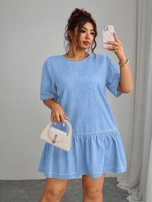 Elenzga Plus Size Women's Fashionable Sexy Backless Short Dress Spring  Summer  Elegant - Light Wash - View 5