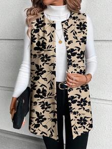 SHEIN LUNE Casual Elegant Knit Women's Floral Print Jacket, Suitable For Autumn/Winter, Suitable For Outings And Commuting - Multicolor - View 6