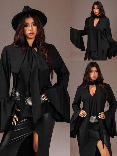 Rustia Plus Size Women Casual Plus Size Flare Sleeve Fashionable Street Shirt