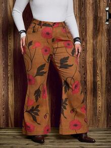 EMERY ROSE Calça jeans feminina plus size com estampa digital, outono/inverno - Multicolorido - Ver 7