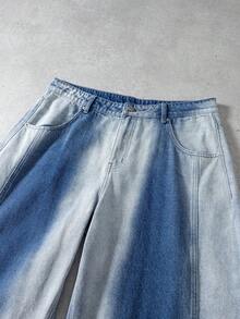 Manfinity Denimwave Men's Loose Fit Pocketed Wide Leg Casual Jeans Baggy Vintage Washed Y2K Blue College Vacation For Two Tone Jeans Men