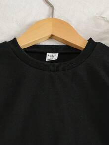 SHEIN Genkimix Kids 2pcs/Set Young Girl Spring & Summer Casual Ribbon Bow Sweatshirt Top & Bowknot Pants Set, Comfy Outfit - Black - View 3