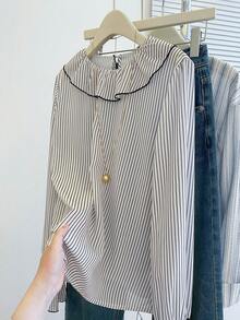 Resyla Blusa de manga larga holgada con volantes y rayas para mujer - Multicolor - Ver 4