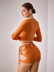 Menodora SHEIN Sport Women's Round Neck Sleeveless Short Hollow-Out Fashionable Top And Shorts, Other Dance Wear For Pole Dance