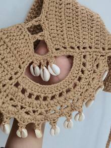 Swim Vcay Women's Vacation Beach Shell Decorated Backless Halter Cover Up Top,Summer Beach - Khaki - View 8