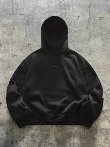 AXEPEAK Sudadera con capucha de hombre para otoño e invierno, versión holgada con bordado de letra en toalla de moda - Negro - Ver 2