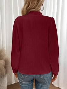 EMERY ROSE Camisa de manga larga elegante de cuello con muesca de unicolor para oficina, con patrón floral aleatorio - Burdeos - Ver 2