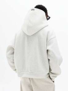 SUMWON Boxy Fit NYC Distressed Print Pullover Hoodie With Drawstring Hood And Centre Pocket Casual - Light Grey - View 2