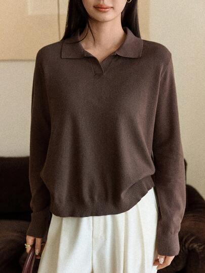 Dazy-Less Suéter de unicolor, estilo casual de negocios, otoño