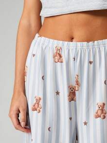 MISSGUIDED Christmas Bear Print Pajama Set With Crop Top And Wide Leg Pants Sleepwear For Women Loungewear - Multicolor - View 4