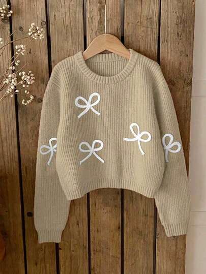 Genkimix Kids Girls' Embroidered Pink Pullover Sweater, Sweet And Cute Tween Matching Set Knit Knit Sweater Bow Sweater Kids Cute Sweater Sweater For Tweens Tween Matching Set Knit Girl Clothes Autumn And Winter Clothes Kids Winter Sweaters Sweater For Tweens Girls Knitted Sweater Long Sleeve Top Sweater For Tweens Sweater For Teen Girls Kids Winter Sweaters Knit Sweater Girl Long Sweater Fall Sweaters Kids Girl Clothes Autumn And Winter Clothes Kids Jumper Jumper For Girls Women Sweater Crew Neck Sweater Cable Knit Sweater