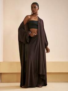 Zivah Bộ đồ liền thân 2 mảnh vải lanh rộng rãi, thoải mái cho lễ hội âm nhạc và tốt nghiệp mùa thu 2025 + bộ đồ maxi cạp xoắn, thích hợp mặc hàng ngày, đi biển, đi nghỉ, họa tiết nhuộm ombre - màu nâu - Xem 5