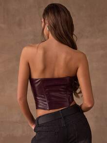 SHEIN BAE 女士时尚性感纯色抹胸 - 酒紅色 - 查看 2