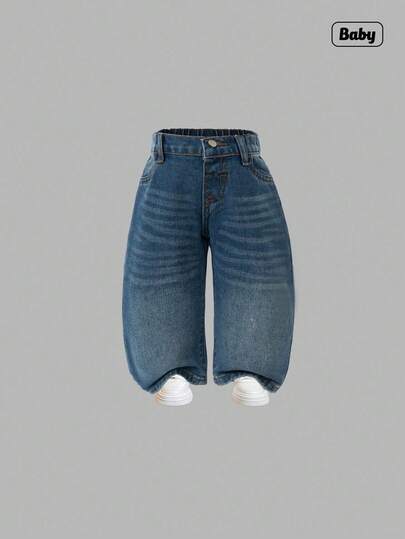 Sweetra Baby Girl Casual Y2K Street Fashion Ripped Loose Straight Denim Jeans, Versatile And Comfortable For Daily Wear
