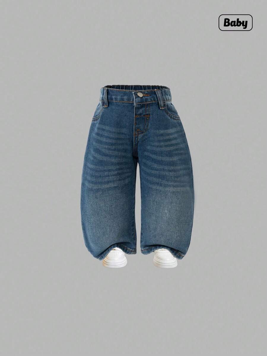 Sweetra 女婴休闲 Y2K 街头时尚破洞宽松直筒牛仔裤，百搭舒适，适合日常穿着