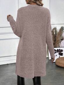 SHEIN LUNE Women's Elegant Long Textured Split Knit Top - Dusty Pink - View 2