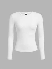 Tseoso 97% Cotton, 2pcs Black & White Casual Crew Neck Long Sleeve Fitted Long T-Shirt Set For Women, Elegant, Warm And Breathable, Clean Girl Style, Suitable For Autumn & Winter, Vintage, Soft Girl, Home, Back To School, Fall Women Clothes, Versatile. - Multicolor - View 4