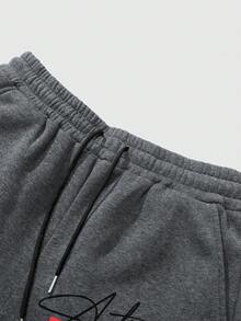 ROMWE MEN Men's Casual Cross Anime Cartoon Graphic Drawstring Waist Sweatpants - Dark Grey - View 5