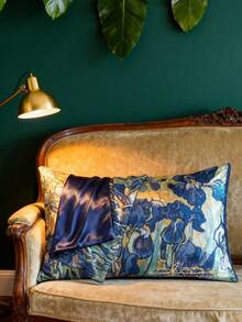 SHEIN Touch of Art 2pcs Iris Flower Print Pillowcase Set, Taffeta Fabric, Comfy Breathable, Smooth Anti-Wrinkle, Skin & Hair Friendly - Multicolor - View 2