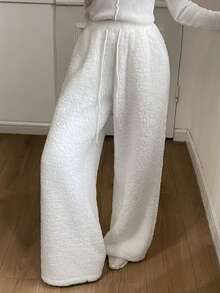 DAZY 女士加厚抓绒宽松蓬松舒适家居裤，冬季 - 白色 - 查看 5