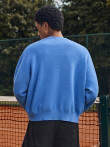 SWAVVY 男士休闲骑士刺绣开衫，秋冬 - 藍色 - 查看 2