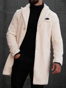 Manfinity Homme Men's Casual Solid Color Overcoat, Versatile For Autumn/Winter - Beige - View 5