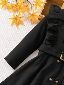 SHEIN Young Girl Solid Color Turndown Collar Ruffle Hem Fitted Casual Long Windbreaker