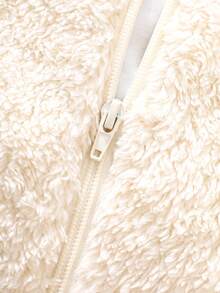 SHEIN Newborn Cute Plush 3D Puppy Hooded Long Sleeve Jumpsuit With Feet - Khaki - View 5