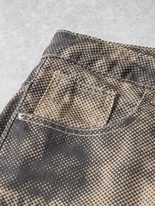 Manfinity Denimwave Men's Casual Fashion Street Graffiti Print Distressed Loose Wide-Leg Jeans Baggy Regular Washed Camouflage Y2K Going Out Party Ripped Jeans For Unisex - Coffee Brown - View 6