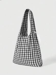 ROMWE Kawaii 1 chiếc balo thêu hình dâu tây, họa tiết kẻ caro đỏ trắng cổ điển, túi đeo vai dung tích lớn, túi xách nhẹ, đa năng cho mùa tựu trường và kỳ nghỉ. - màu đen - Xem 6