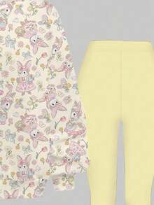SHEIN Leap Crew 可爱的乡村兔子和花卉印花、郁金香蝴蝶结印花、压花套装、波西米亚风野花、植物套装、复古植物套装、柔和花卉自然套装、青少年女孩休闲连帽衫和紧身裤两件套、秋冬舒适装、复古街头服饰、舒适轻松装、儿童秋季分层装、时尚童装、休闲装、儿童图案服装、舒适轻松装秋装、户外野餐、郊游、街头风格、家居、波西米亚风 - 彩色 - 查看 4