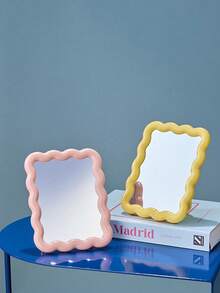 Joivida 1pc Cute Makeup Mirror, Cream Wavy Design, Desktop/Wall Mounted, Student Dormitory, Vanity Mirror, Office Small Mirror,Makeup,Cheap,Room Decor,Vanity,Travel,Bedroom,Makeup Accessories,Mirror,Vanity Mirror,Mini Mirror,Compact Mirror,Mirror Small,Hand Mirror - Multicolor - View 1