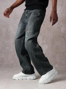 SUMWON 宽松牛仔裤，采用弧形缝线细节和水洗工艺，打造休闲街头风。 - 藍色 - 查看 3