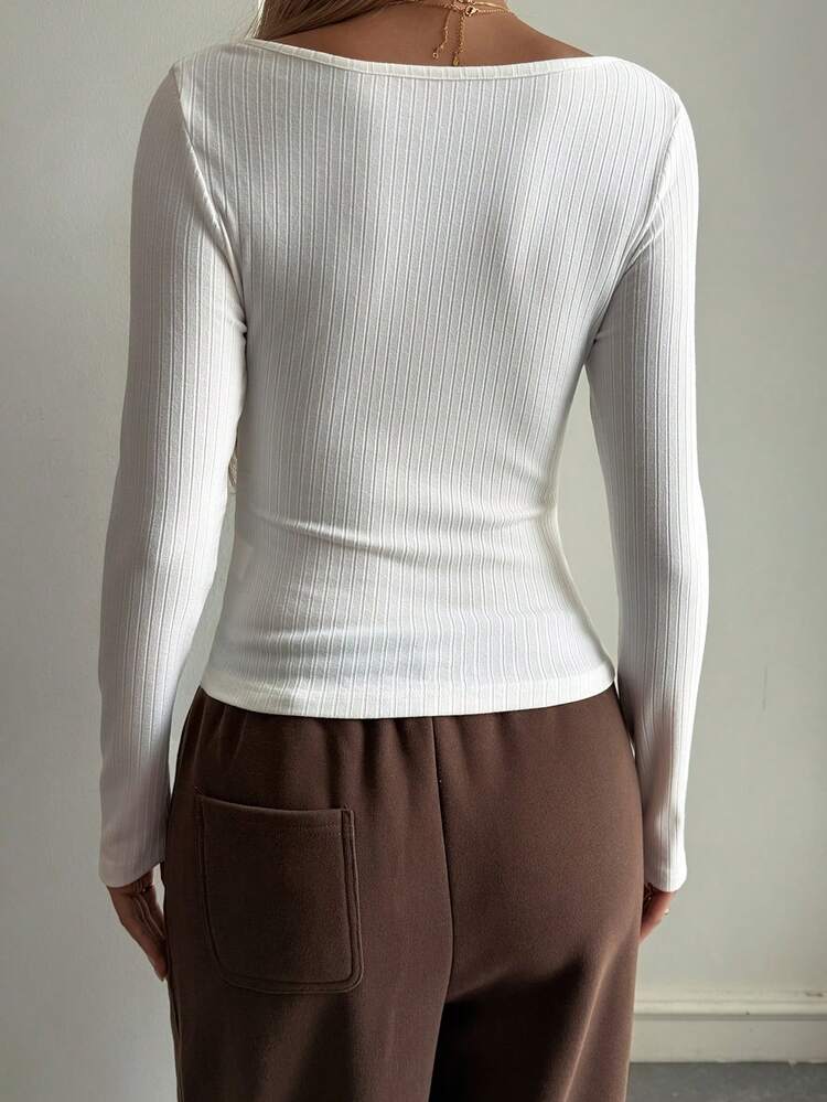 Women's Casual Solid Color Scoop Neck Long Sleeve T-Shirt