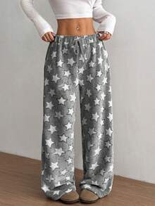 Flirla 圣诞新款毛绒印花舒适女士宽松直筒裤 - 彩色 - 查看 4