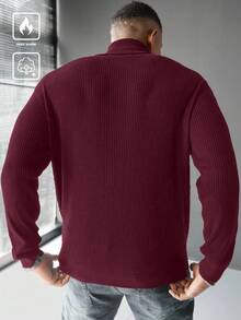 Manfinity Homme Plus Size Men's Solid Color Casual Turtleneck Sweater, Autumn/Winter Men Turtleneck Shirts, Long Sleeve Top - Burgundy - View 2