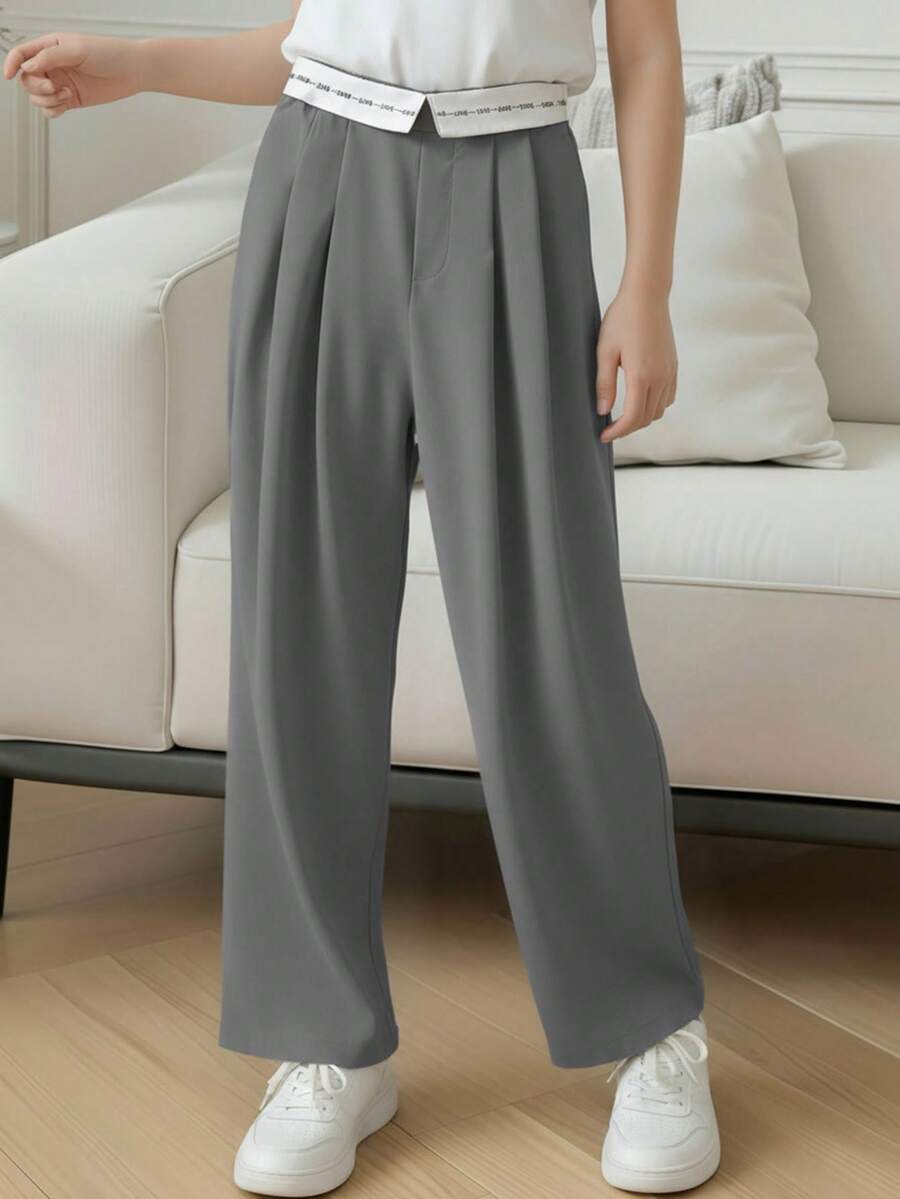 青少年女孩字母标语腰带细节休闲度假百搭裤子 - 彩色 - 查看 1