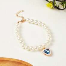 PETSIN 1. 优雅女士心形宠物珍珠项链，小猫项圈，小狗心形水晶吊坠，泰迪熊颈部装饰饰品，适合猫咪佩戴 - 彩色 - 查看 3