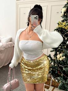 CovetEZ Minifalda con lentejuelas sexy para mujer de talla grande - Dorado - Ver 7