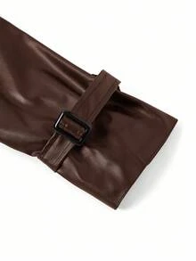 Ellevyn 女士通勤豹纹内衬PU风衣，轻便，适合秋冬季 - 咖啡棕 - 查看 12