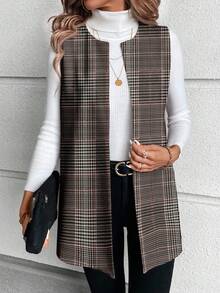 SHEIN LUNE Avslappnad elegant rutig stickad damjacka, lämplig för höst/vinter - Multifärgad - Visa 5