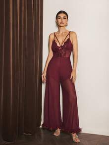 Slumberist Jumpsuit De Cami De Malla Hueco Con Detalles De Encaje