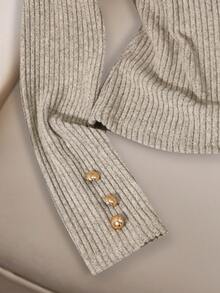 Franclia Áo thun dệt kim cổ tròn thanh lịch, áo dệt kim thời trang tối giản, thu/đông - Màu Xám nhạt - Xem 4