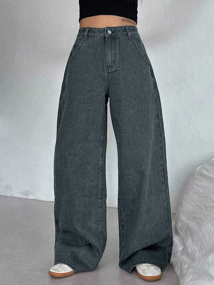 Women's High Waist Pocketed Wide Leg Loose Casual Versatile Jeans Y2k