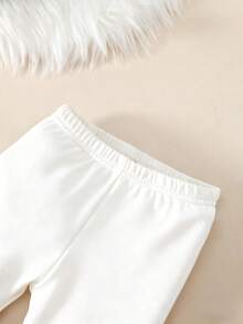 2pcs/Set Young Girl Round Neck Long Sleeve Top & Leggings Tight-Fitting Underwear Set White Set Fall Clothes Outfit Set Girls White Set Winter Young Girls Sets Girl Clothes Set Girl Fall Sets White Kids Outfit Girl - Apricot - View 4