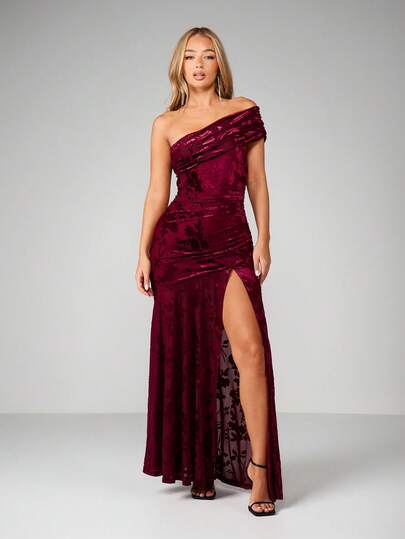 burgundy dress formal Ladivine 7481 Elegant Formal A-line Gown Burgundy / 12 main image 0