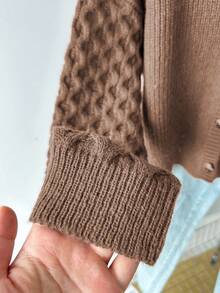 SHEIN New Fashionable Versatile V-Neck Cardigan Teen Girls Brown Sweater Knit Cute Girl Jacket Children Teen Girl Sweaters Button Clothes Autumn Winter Cropped - Brown - View 5